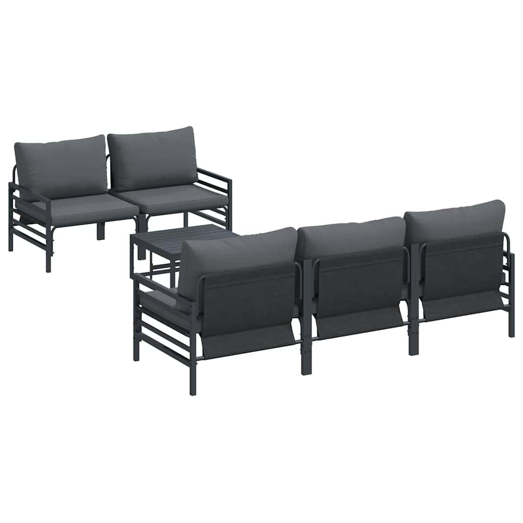 Trädgårdsoffset Med Kudde 6 Pcs Svart Stål
