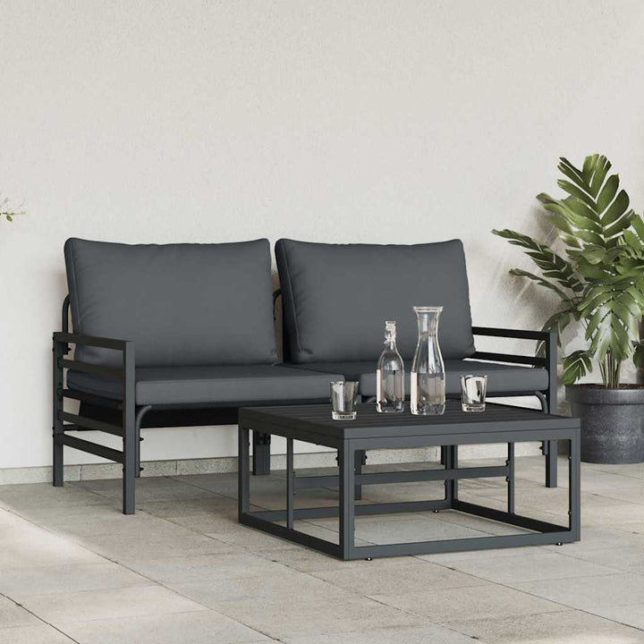 Trädgårdsoffset Med Kudde 3 Pcs Svart Stål