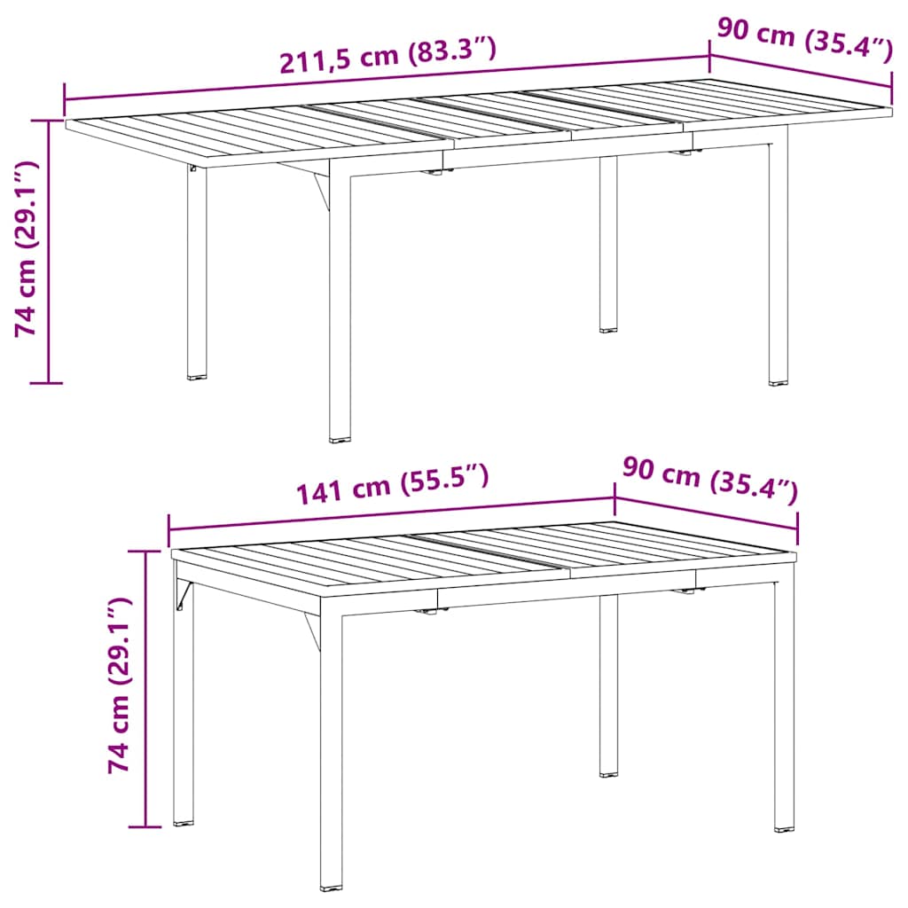 Ute Middagsbord 2 Pcs Antracit 210 X 90 X 73 Cm Stål