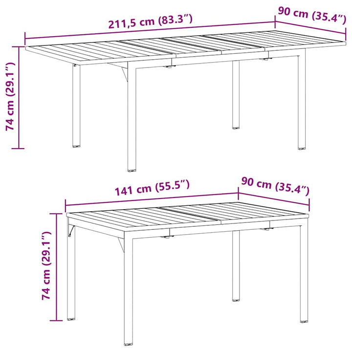 Ute Middagsbord 2 Pcs Antracit 210 X 90 X 73 Cm Stål