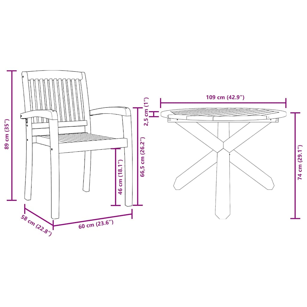 Trädgårdsmöbelset 5 Pcs Naturfärg Massivt Akaciaträ