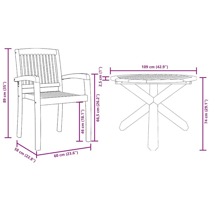 Trädgårdsmöbelset 5 Pcs Naturfärg Massivt Akaciaträ