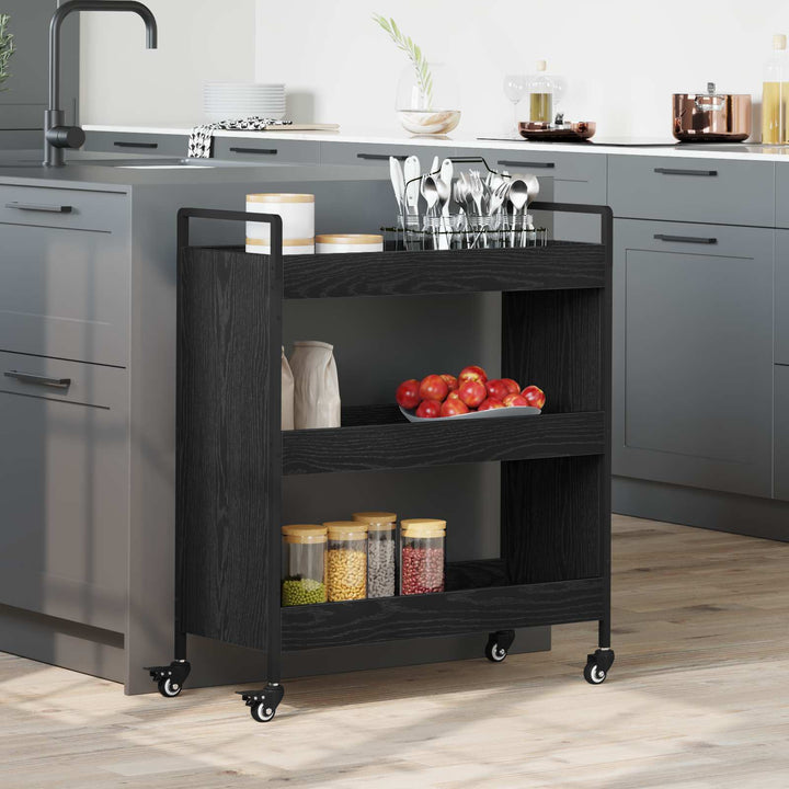 Köksvagn Svart Ek 70 X 30 X 82 Cm Konstruerat Trä