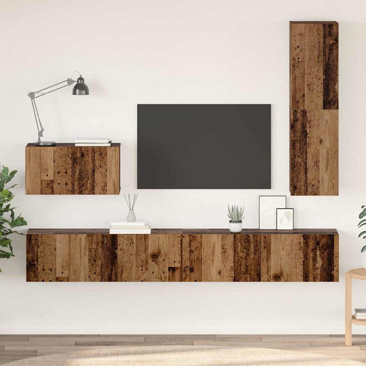 Vägg Tv Skåp Väggmonterad 4 Pcs Gammalt Trä Konstruerat Trä