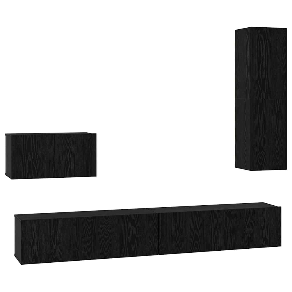 Vägg Tv Skåp Väggmonterad 4 Pcs Svart Ek Konstruerat Trä
