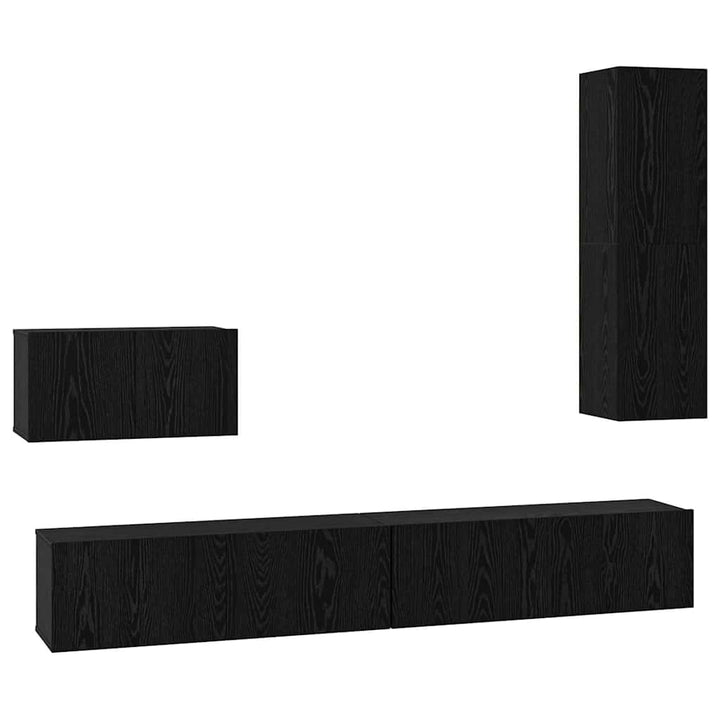 Vägg Tv Skåp Väggmonterad 4 Pcs Svart Ek Konstruerat Trä