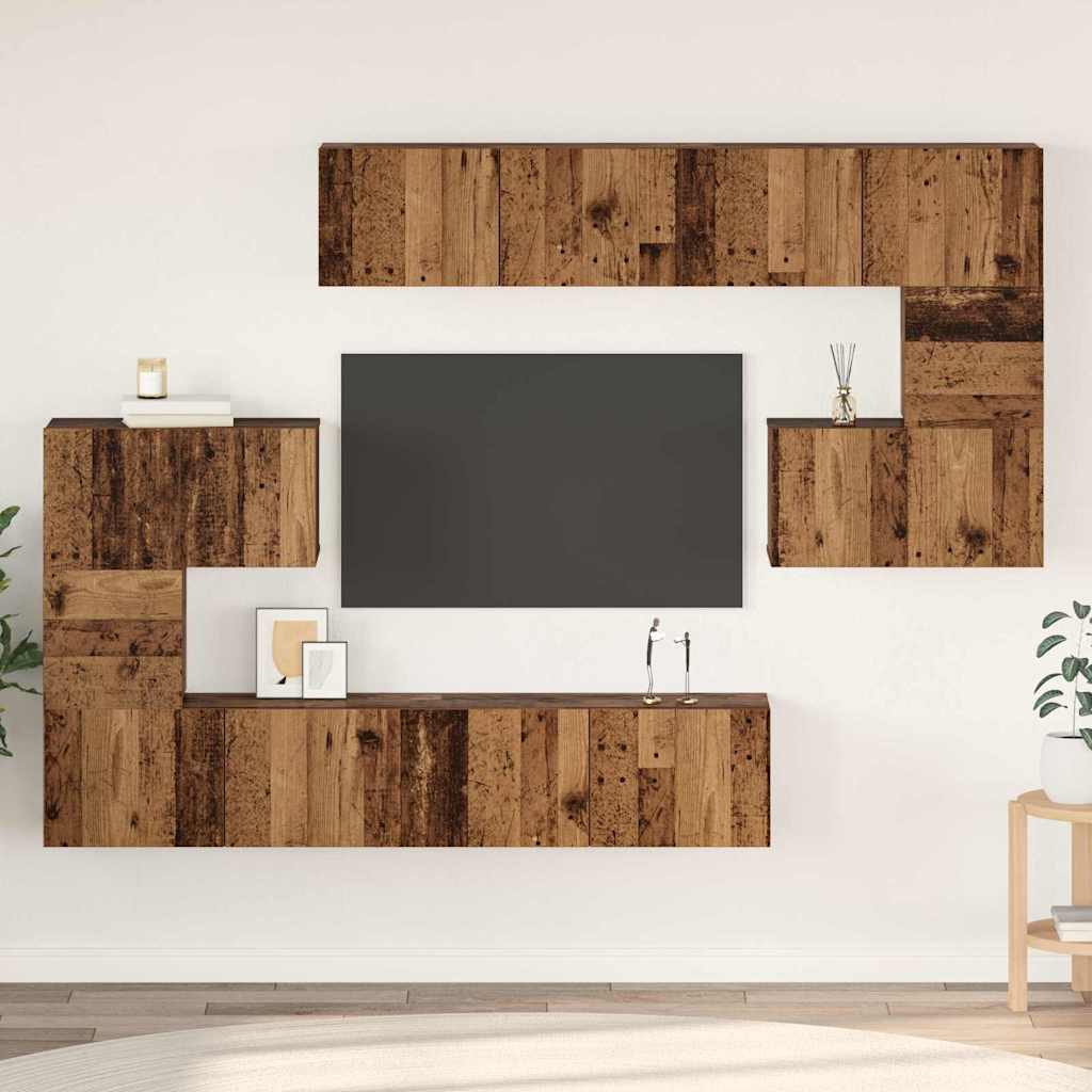 Tv-Bänkset Väggmonterad 8 Pcs Gammalt Trä Konstruerat Trä