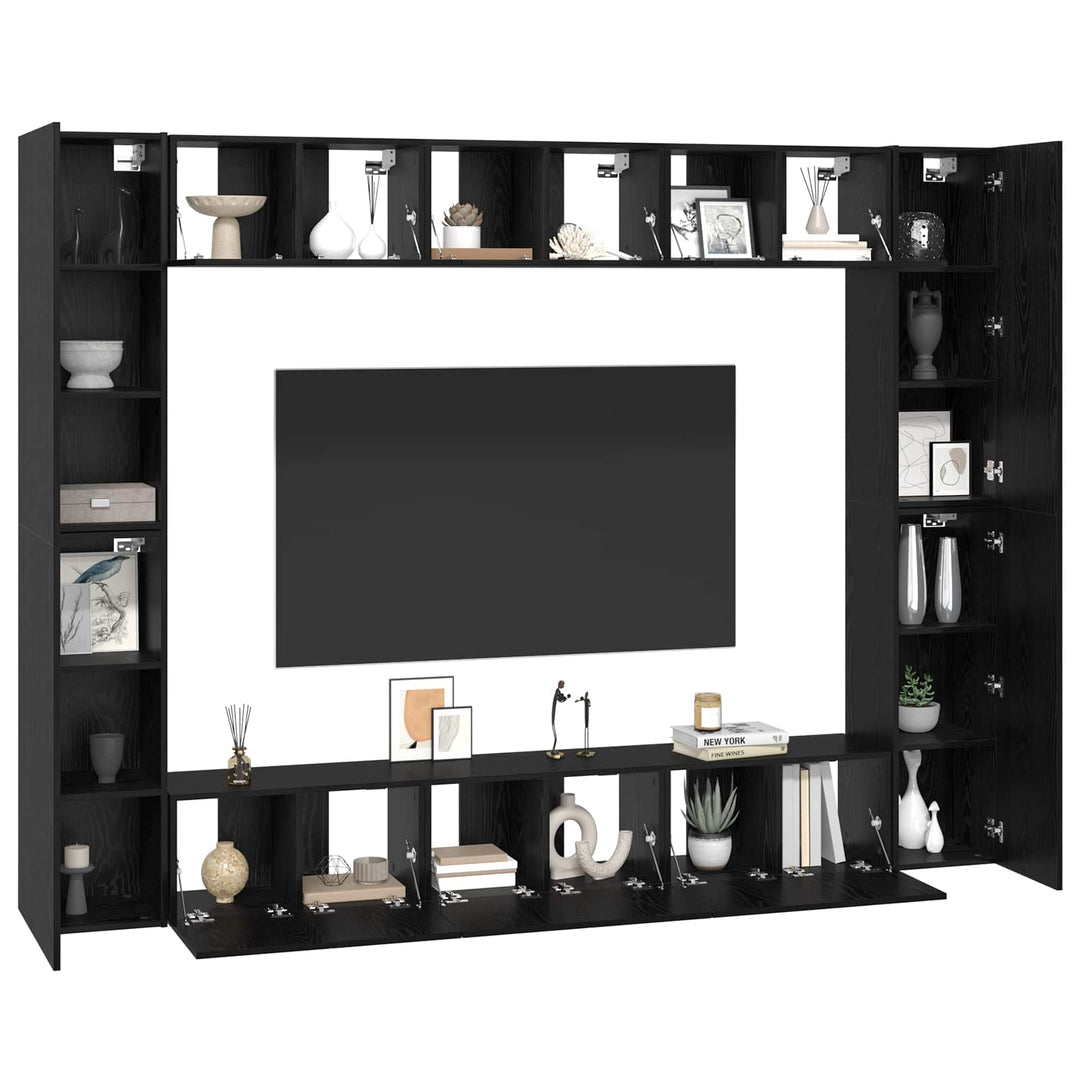 Tv-Bänkset 10 Pcs Svart Ek 30,5 X 30 X 90 Cm Konstruerat Trä