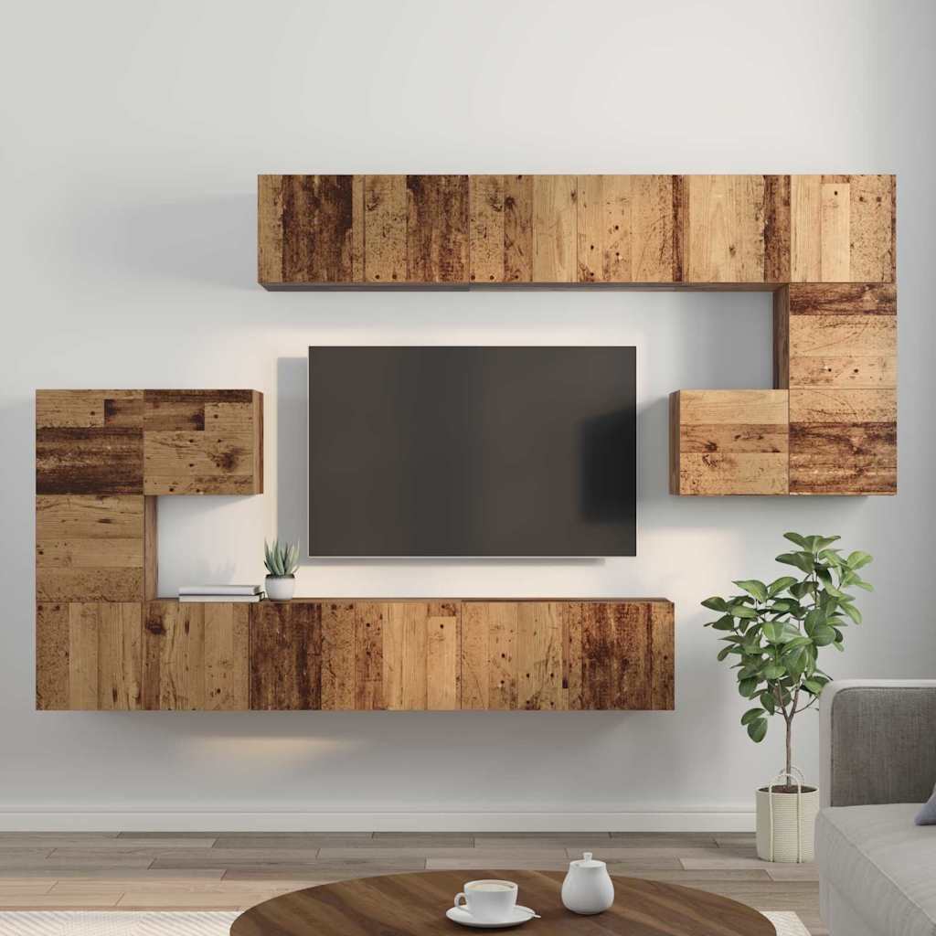 Tv-Bänkset Väggmonterad 10 Pcs Gammalt Trä Konstruerat Trä