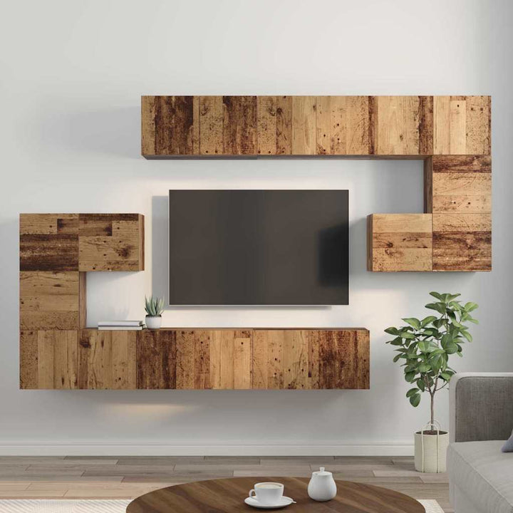 Tv-Bänkset Väggmonterad 10 Pcs Gammalt Trä Konstruerat Trä