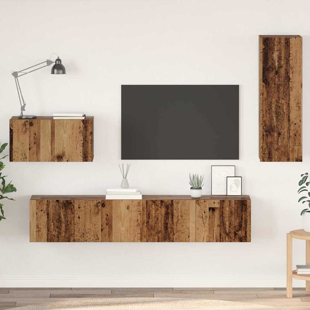 Vägg Tv Skåp Väggmonterad 4 Pcs Gammalt Trä Konstruerat Trä