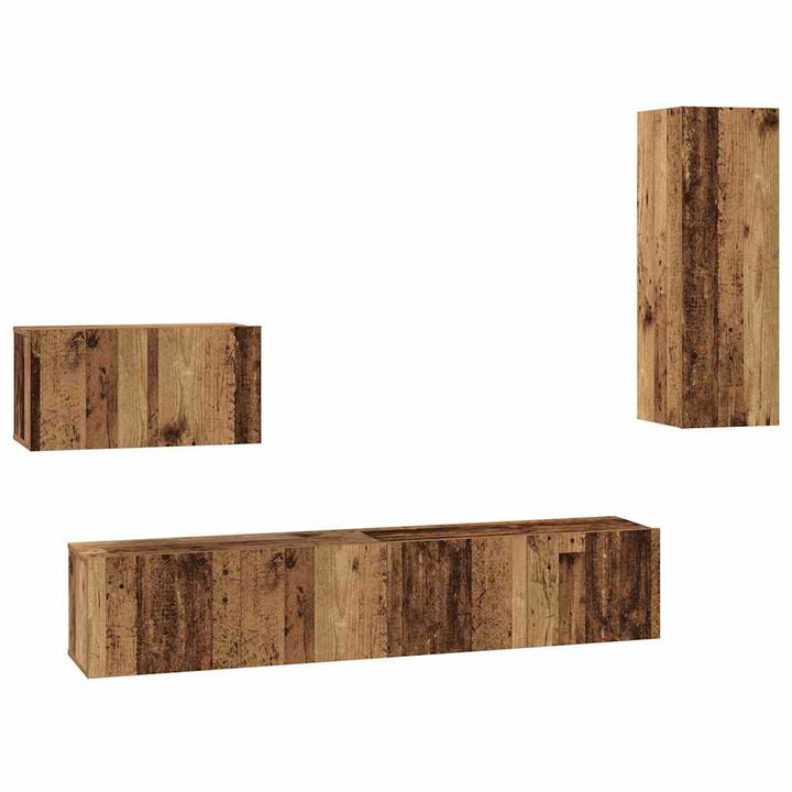 Vägg Tv Skåp Väggmonterad 4 Pcs Gammalt Trä Konstruerat Trä