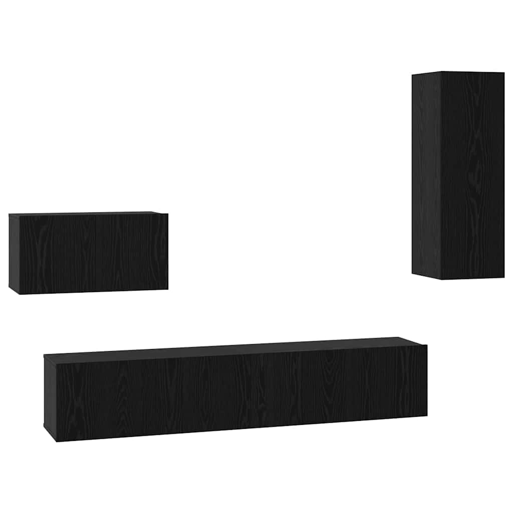 Vägg Tv Skåp Väggmonterad 4 Pcs Svart Ek Konstruerat Trä