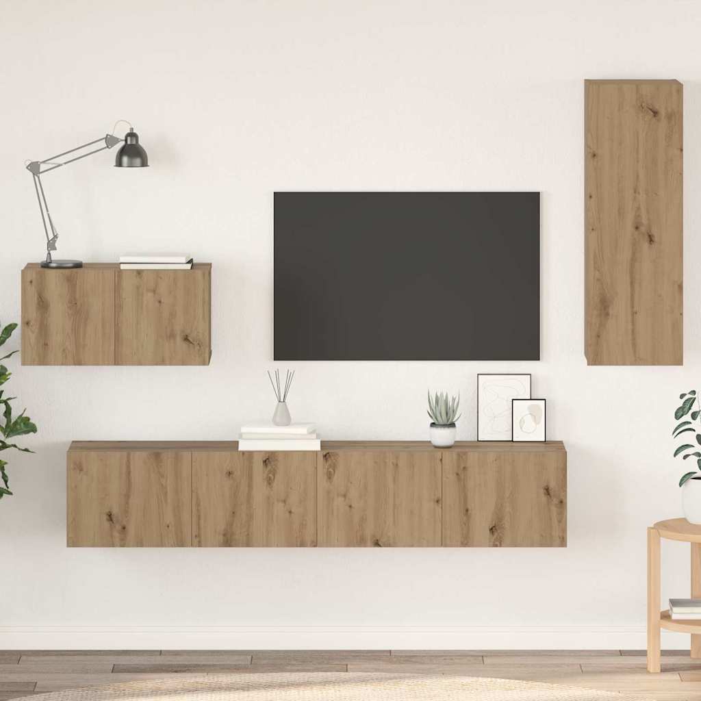 Vägg Tv Skåp Väggmonterad 4 Pcs Artisan Ek Konstruerat Trä
