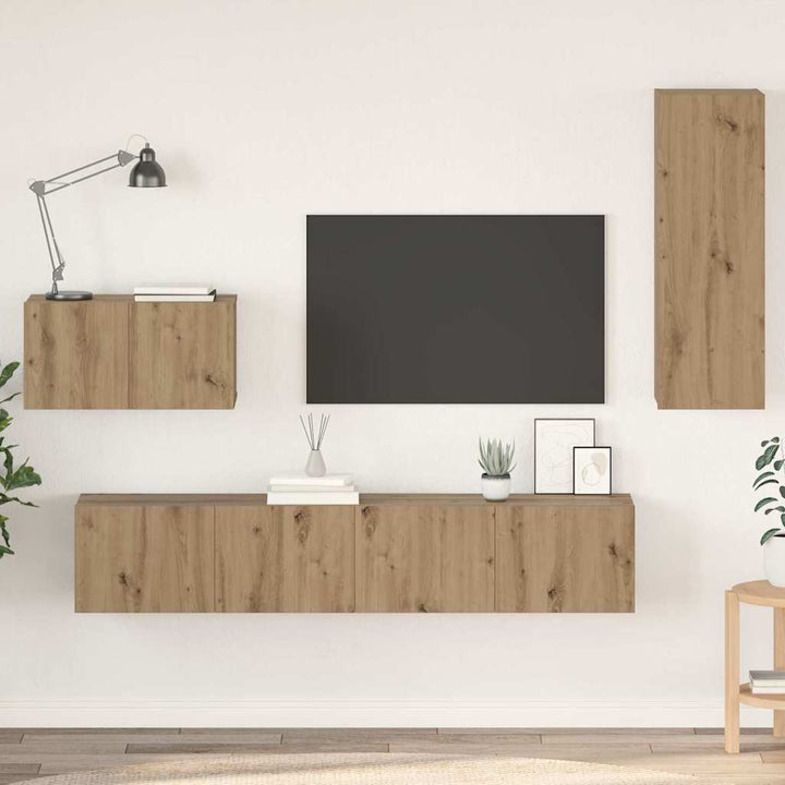 Vägg Tv Skåp Väggmonterad 4 Pcs Artisan Ek Konstruerat Trä