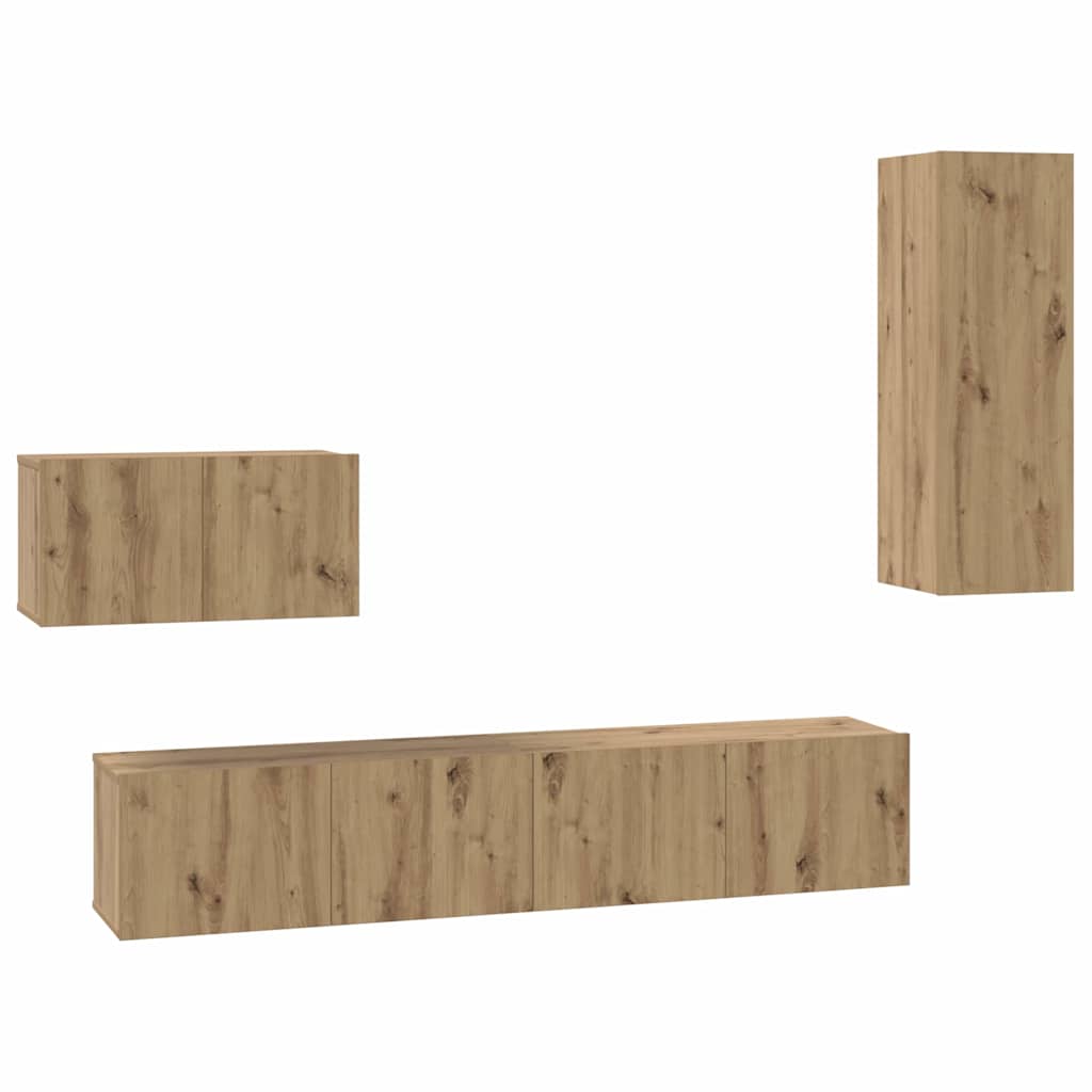 Vägg Tv Skåp Väggmonterad 4 Pcs Artisan Ek Konstruerat Trä