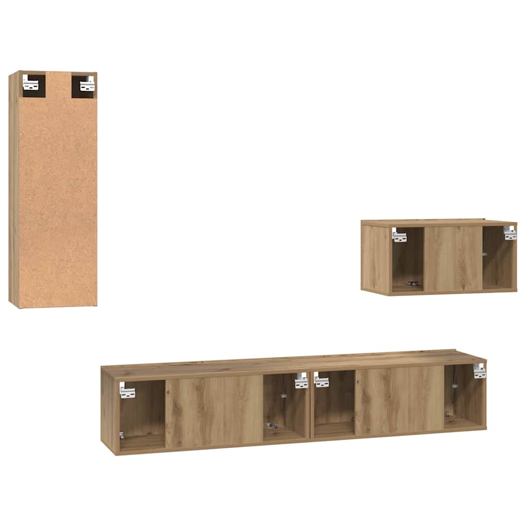 Vägg Tv Skåp Väggmonterad 4 Pcs Artisan Ek Konstruerat Trä