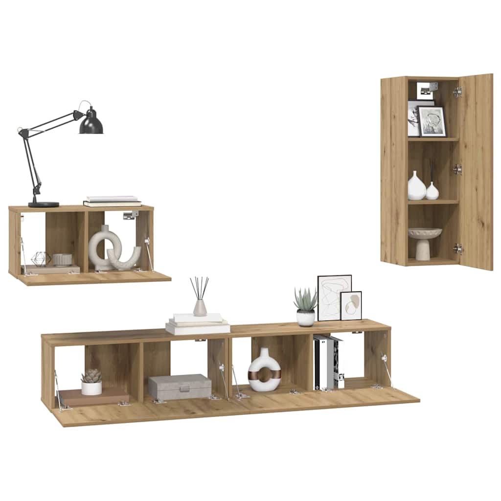 Vägg Tv Skåp Väggmonterad 4 Pcs Artisan Ek Konstruerat Trä