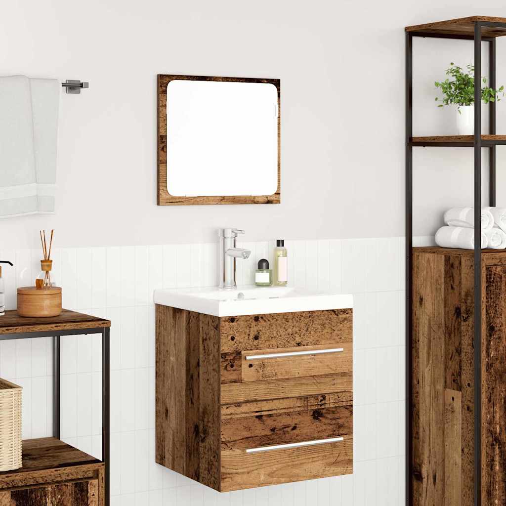 Badrumsmöbelset Med Låda 2 Pcs Gammalt Trä Konstruerat Trä