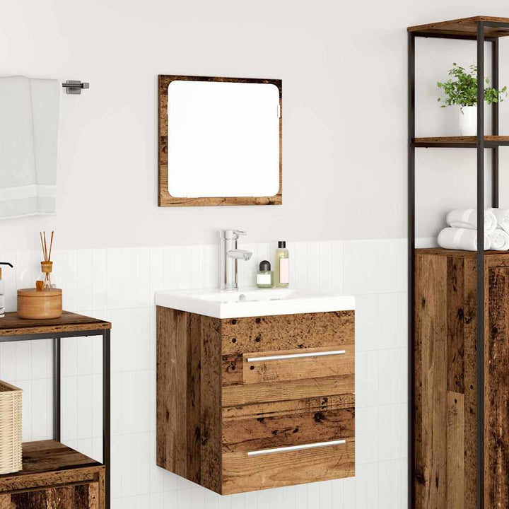 Badrumsmöbelset Med Låda 2 Pcs Gammalt Trä Konstruerat Trä