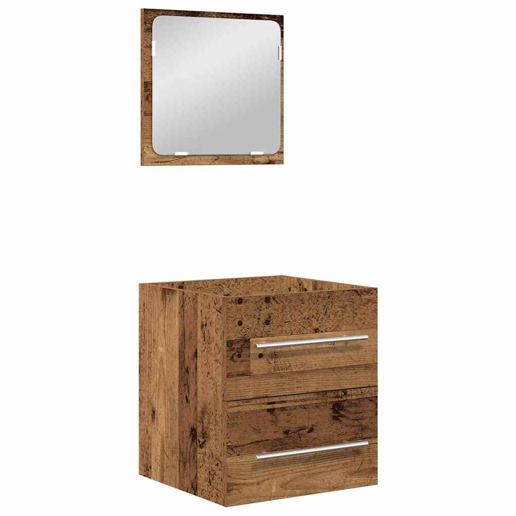 Badrumsmöbelset Med Låda 2 Pcs Gammalt Trä Konstruerat Trä