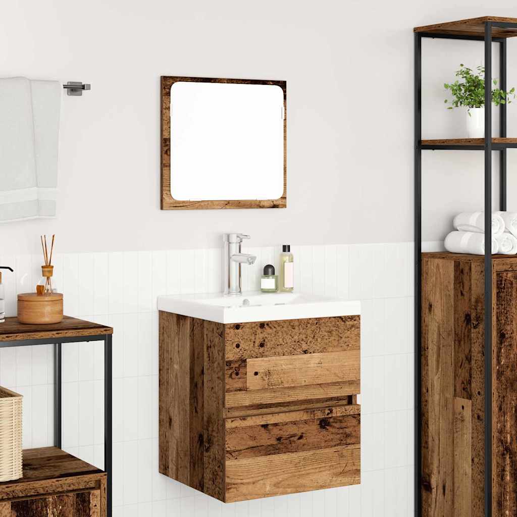 Badrumsmöbelset 2 Pcs Gamla Trä Och Vit Konstruerat Trä