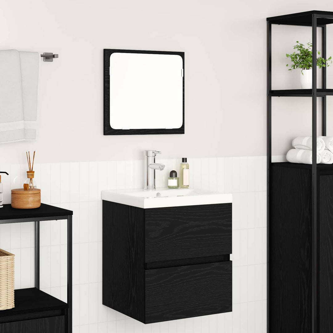 Badrumsmöbelset Med Låda 2 Pcs Svart Ek Och Vit Konstruerat Trä