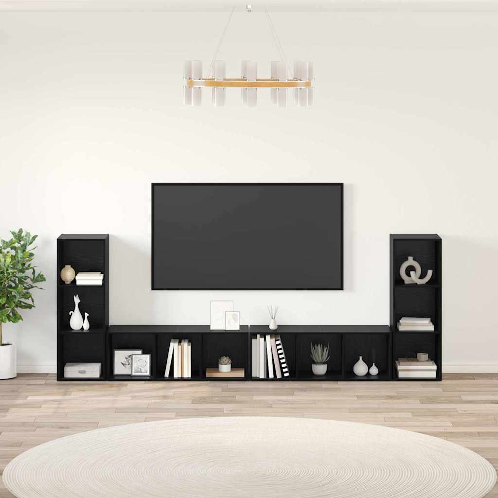 Tv-Bänkset 4 Pcs Svart Ek 37 X 35 X 107 Cm Konstruerat Trä
