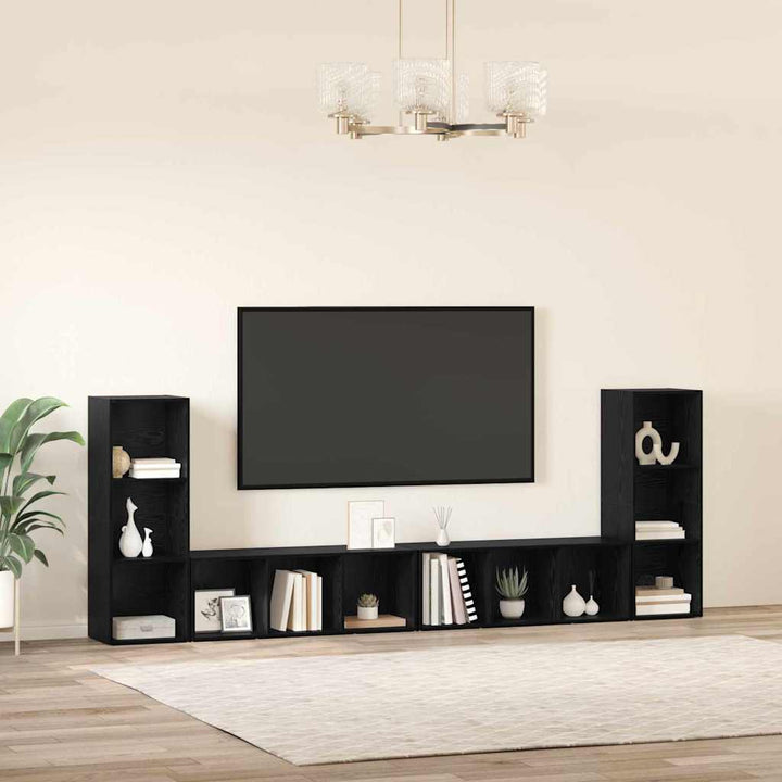 Tv-Bänkset 4 Pcs Svart Ek 37 X 35 X 107 Cm Konstruerat Trä