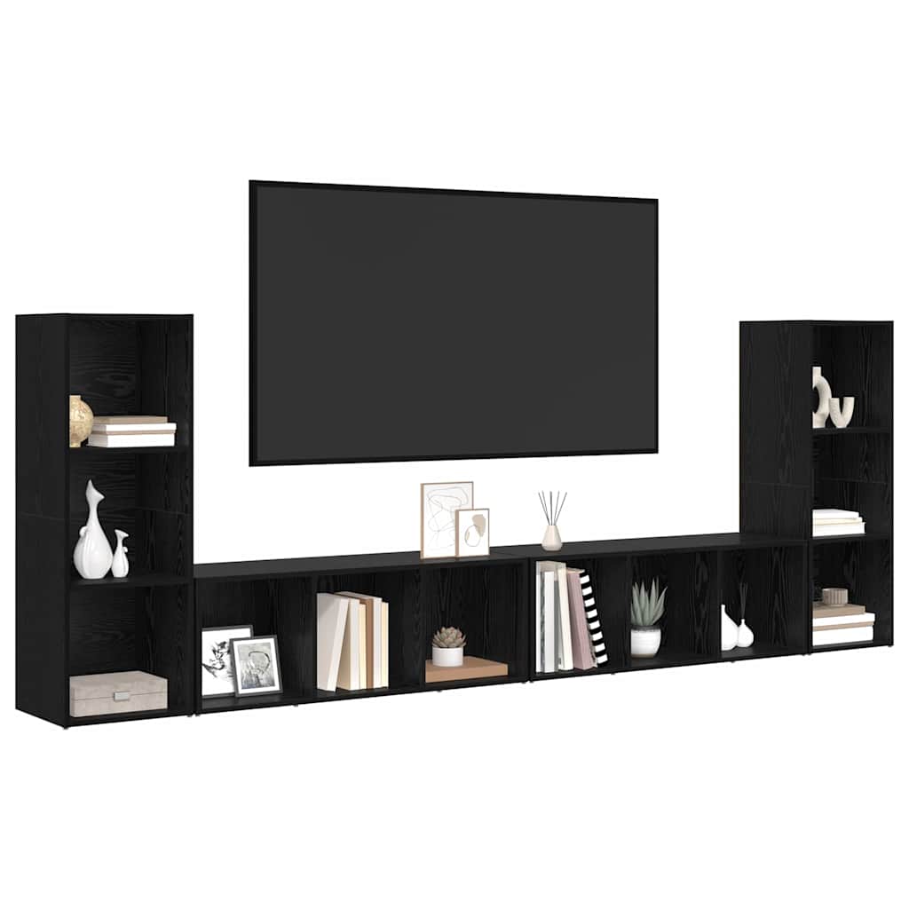Tv-Bänkset 4 Pcs Svart Ek 37 X 35 X 107 Cm Konstruerat Trä