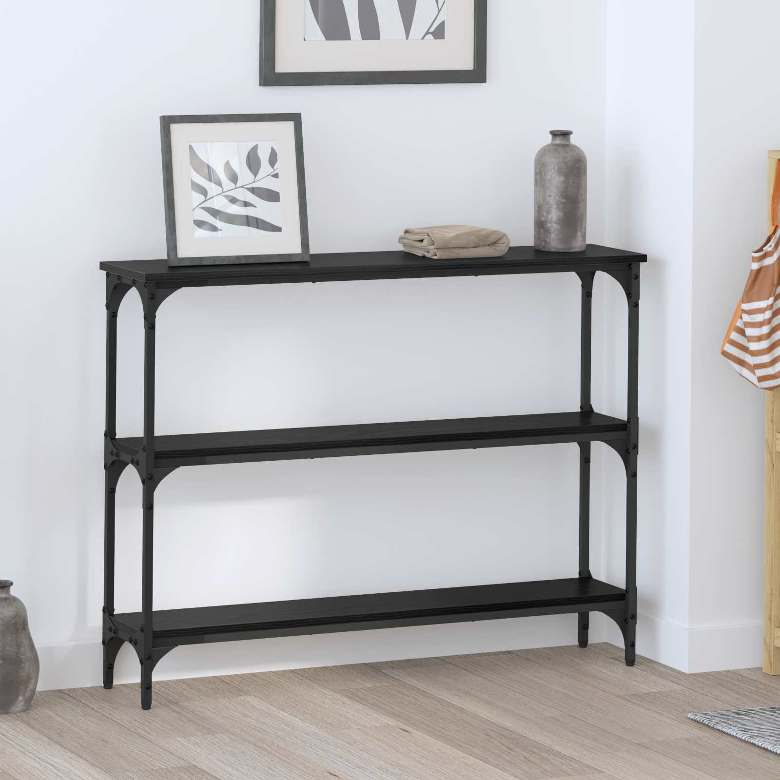 Konsolbord Svart Ek 100 X 22,5 X 75 Cm Konstruerat Trä