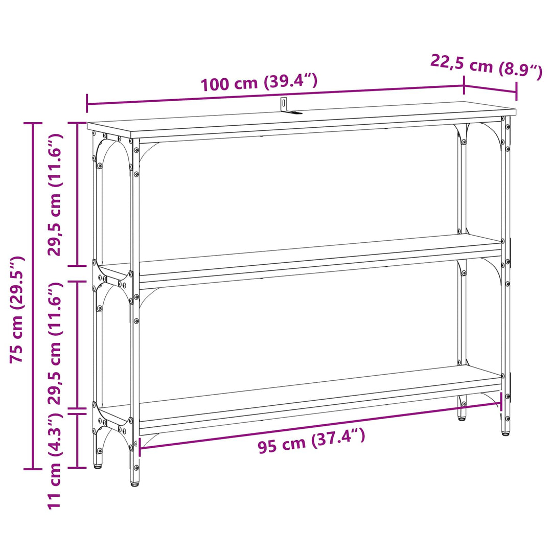 Konsolbord Svart Ek 100 X 22,5 X 75 Cm Konstruerat Trä