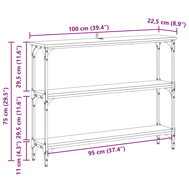 Konsolbord Svart Ek 100 X 22,5 X 75 Cm Konstruerat Trä
