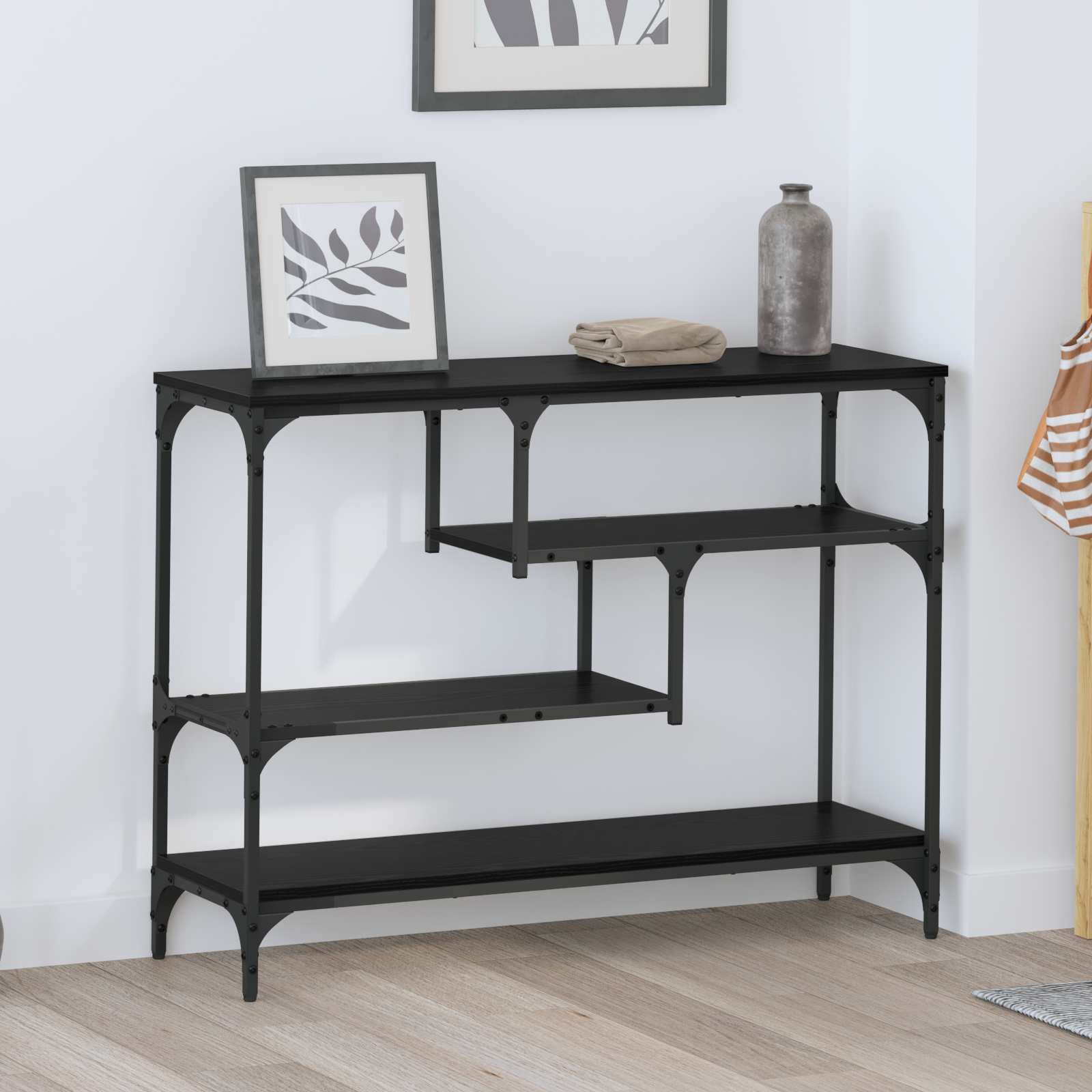 Konsolbord Svart Ek 100 X 30 X 75 Cm Konstruerat Trä
