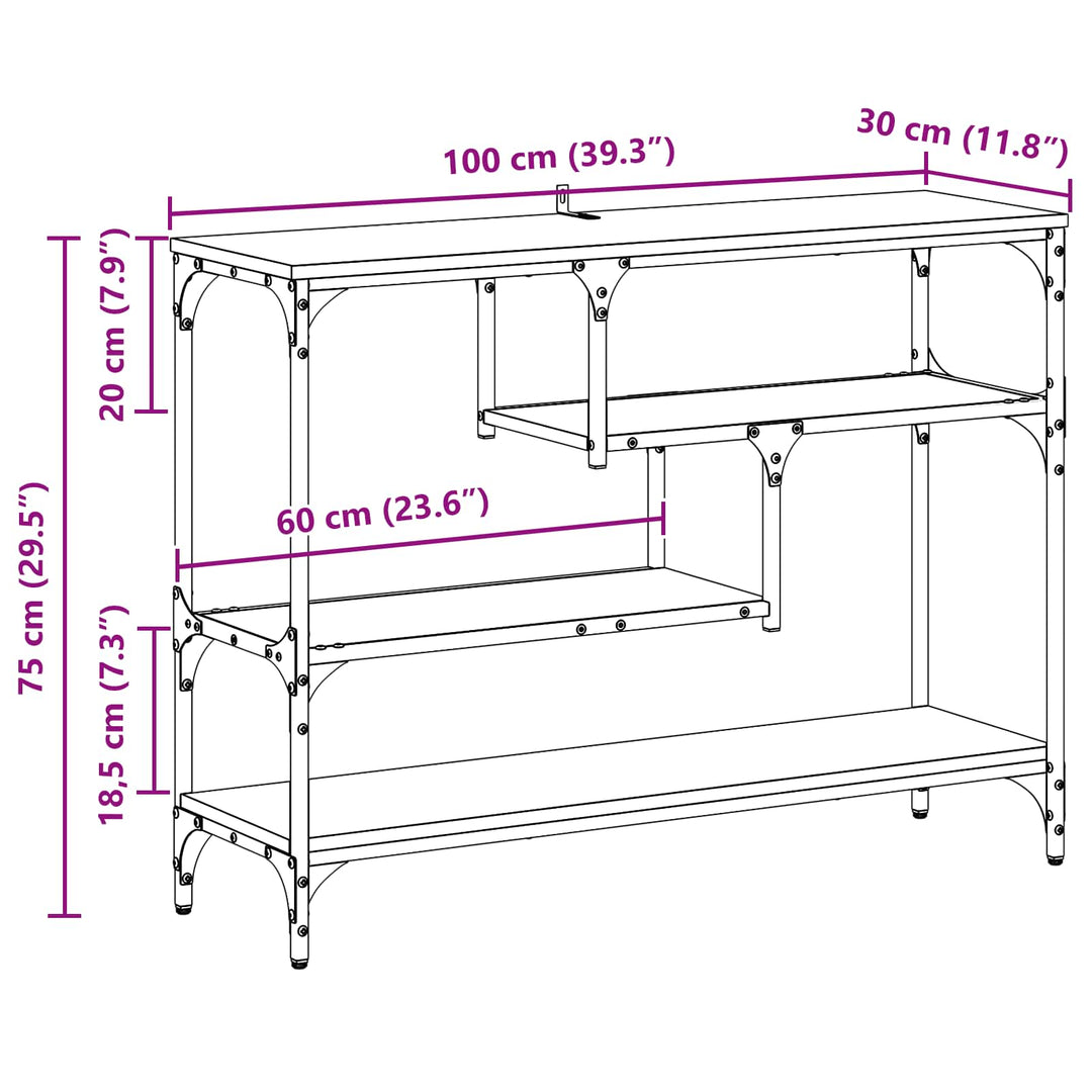 Konsolbord Med Hylla Svart Ek 100 X 30 X 75 Cm Konstruerat Trä