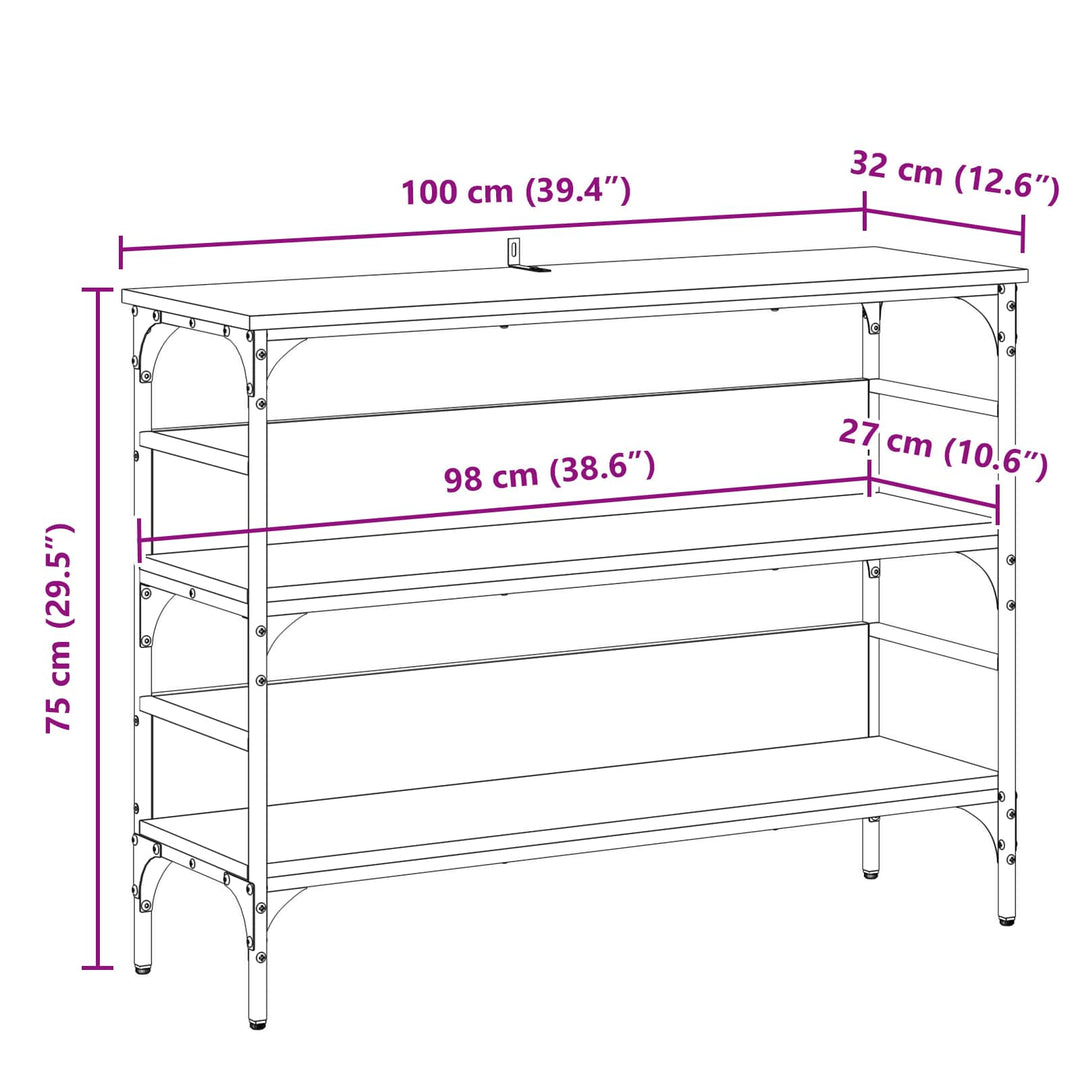 Konsolbord Med Hylla Svart Ek 100 X 32 X 75 Cm Konstruerat Trä