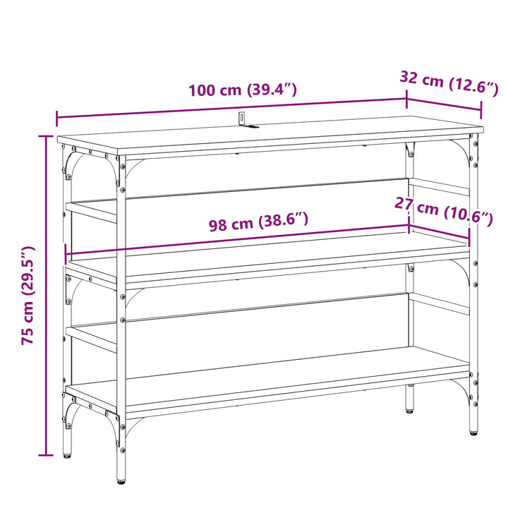 Konsolbord Med Hylla Svart Ek 100 X 32 X 75 Cm Konstruerat Trä