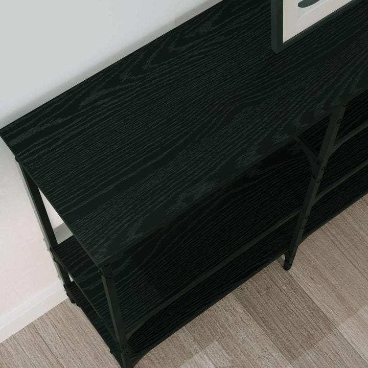 Konsolbord Med Hylla Svart Ek 160 X 29 X 80 Cm Konstruerat Trä