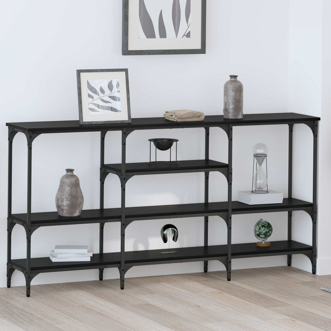 Konsolbord Med Hylla Svart Ek 160 X 29 X 80 Cm Konstruerat Trä