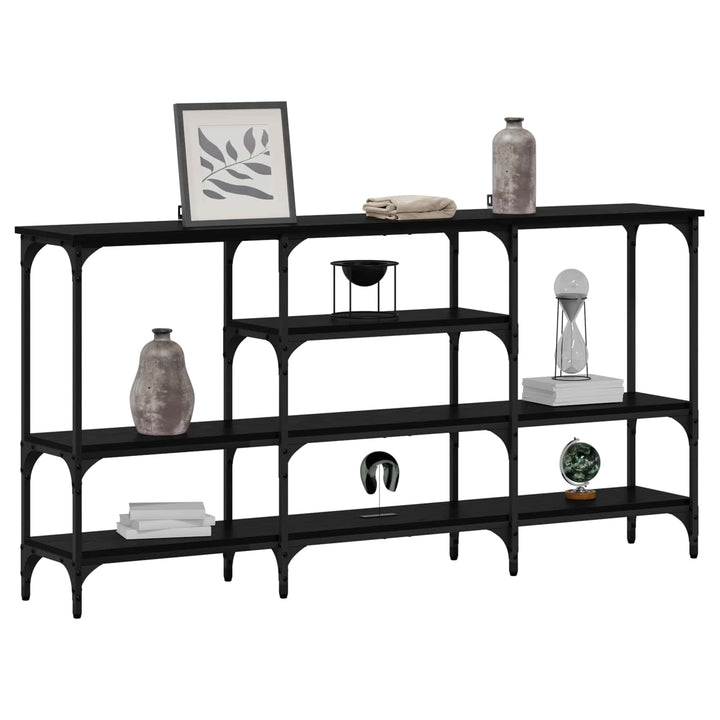 Konsolbord Med Hylla Svart Ek 160 X 29 X 80 Cm Konstruerat Trä