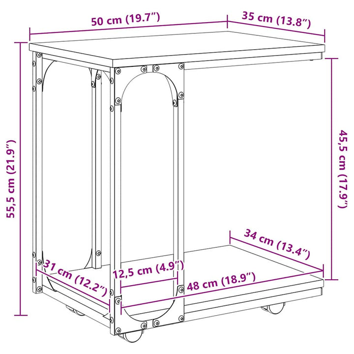 Sidobord Svart Ek 50 X 35 X 55.5 Cm Konstruerat Trä