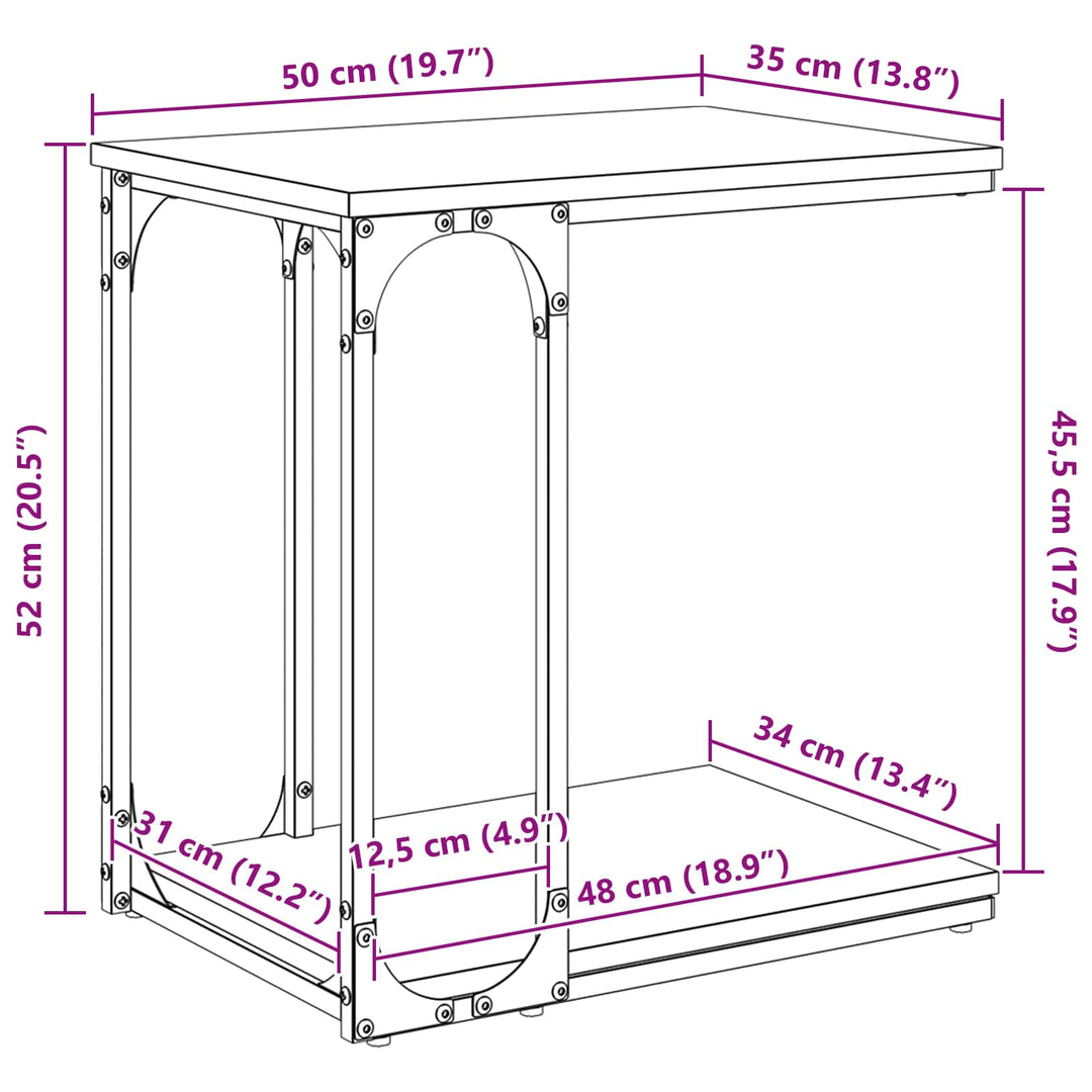Sidobord Svart Ek 50 X 35 X 52 Cm Konstruerat Trä