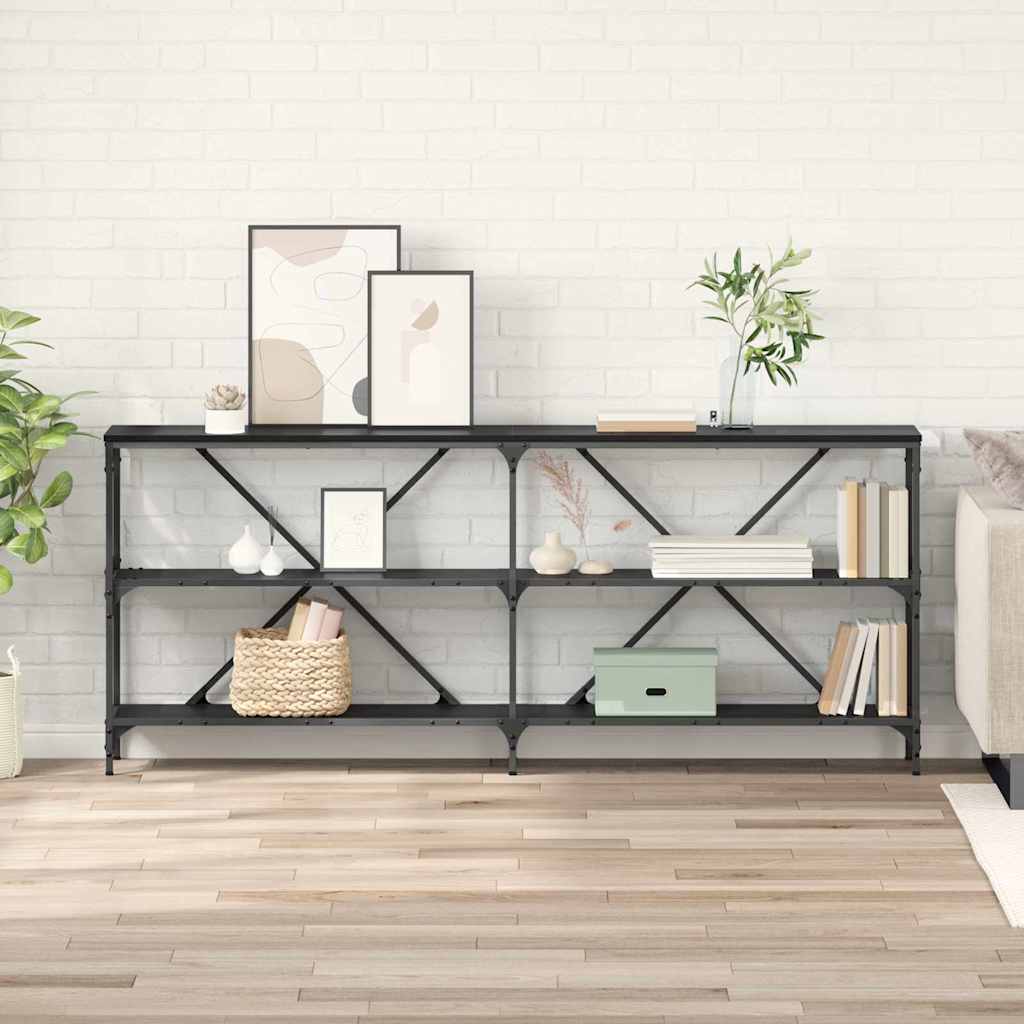 Konsolbord Med Hylla Svart Ek 180 X 30 X 75 Cm Konstruerat Trä
