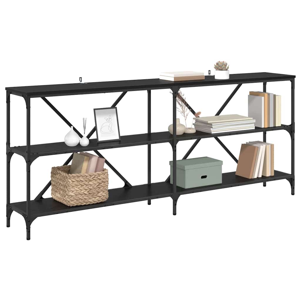 Konsolbord Med Hylla Svart Ek 180 X 30 X 75 Cm Konstruerat Trä