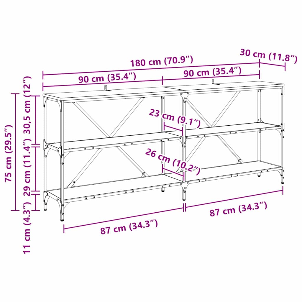 Konsolbord Med Hylla Svart Ek 180 X 30 X 75 Cm Konstruerat Trä