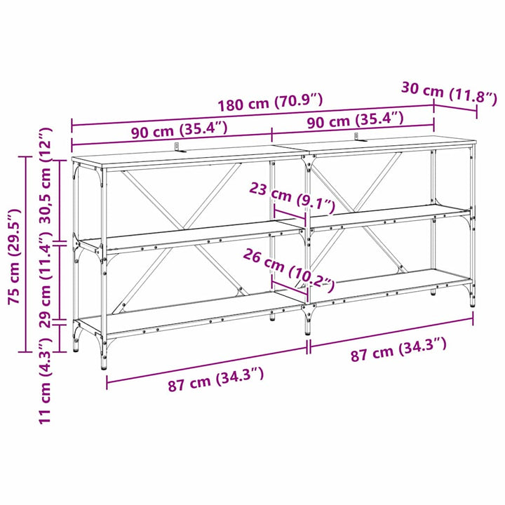 Konsolbord Med Hylla Svart Ek 180 X 30 X 75 Cm Konstruerat Trä