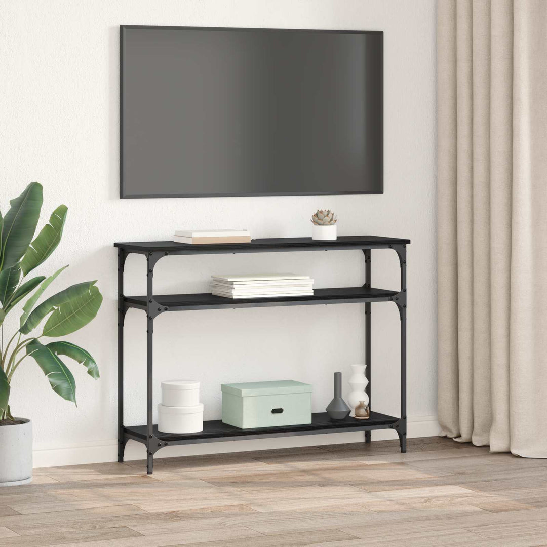 Konsolbord Med Hylla Svart Ek 100 X 29 X 75 Cm Konstruerat Trä