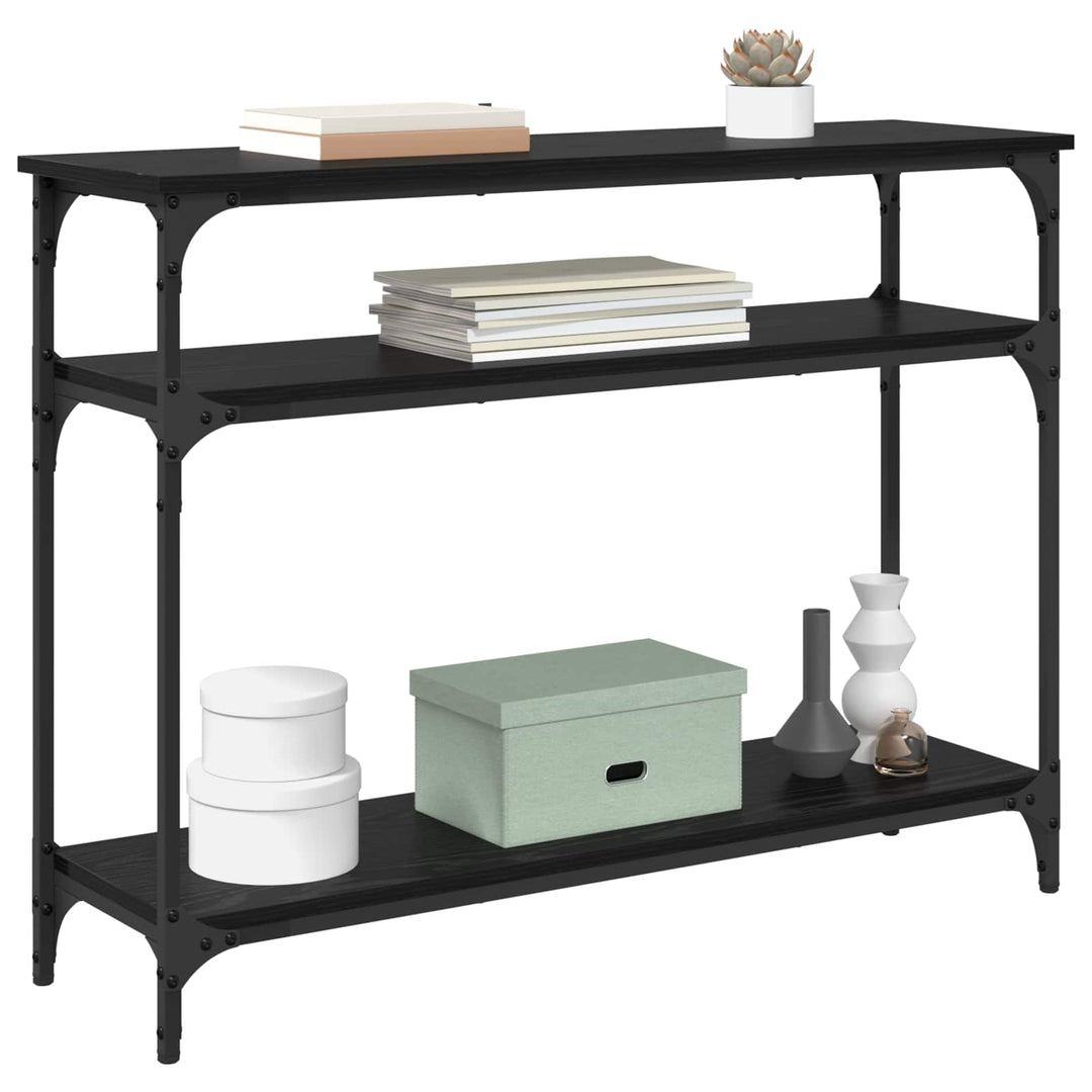 Konsolbord Med Hylla Svart Ek 100 X 29 X 75 Cm Konstruerat Trä
