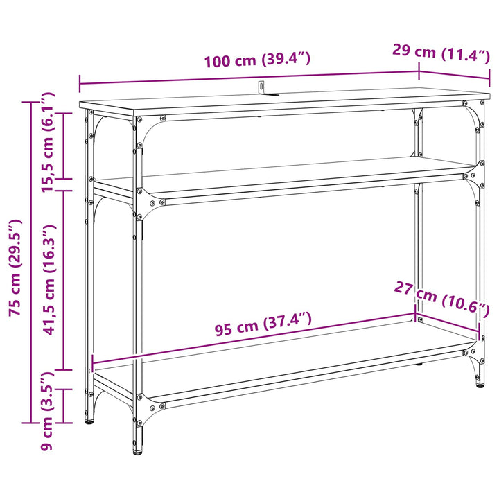 Konsolbord Med Hylla Svart Ek 100 X 29 X 75 Cm Konstruerat Trä