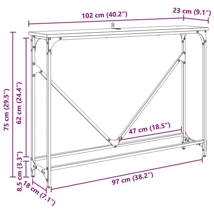 Konsolbord Svart Ek 102 X 23 X 75 Cm Konstruerat Trä